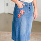 Blossom Embroidered Distressed Midi Denim Skirt - FINAL SALE Skirts