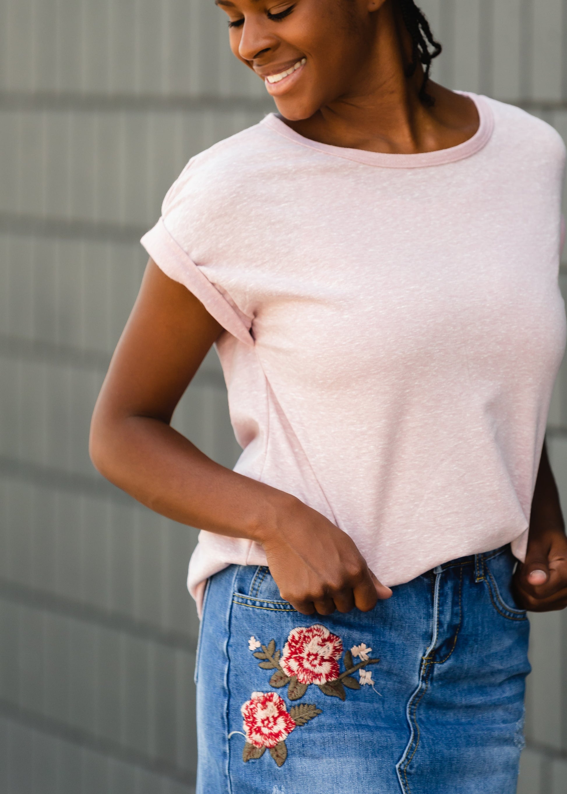 Blossom Embroidered Distressed Midi Denim Skirt - FINAL SALE Skirts