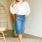 Blossom Embroidered Distressed Midi Denim Skirt - FINAL SALE Skirts