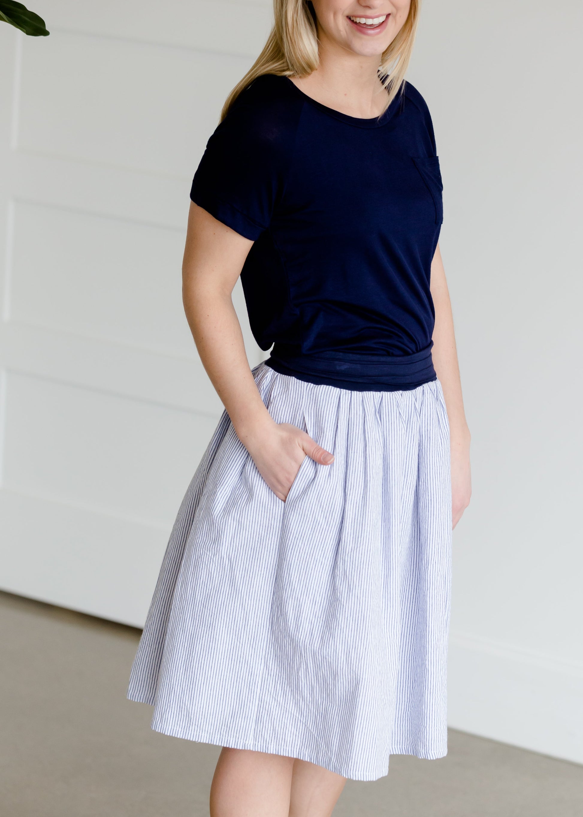 Blue and White Striped Midi Skirt - FINAL SALE Skirts
