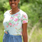 Blue Floral Print Short Sleeve Top Tops