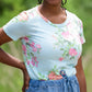 Blue Floral Print Short Sleeve Top Tops