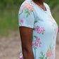 Blue Floral Print Short Sleeve Top Tops