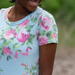 Blue Floral Print Short Sleeve Top Tops