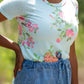 Blue Floral Print Short Sleeve Top Tops