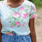 Blue Floral Print Short Sleeve Top Tops