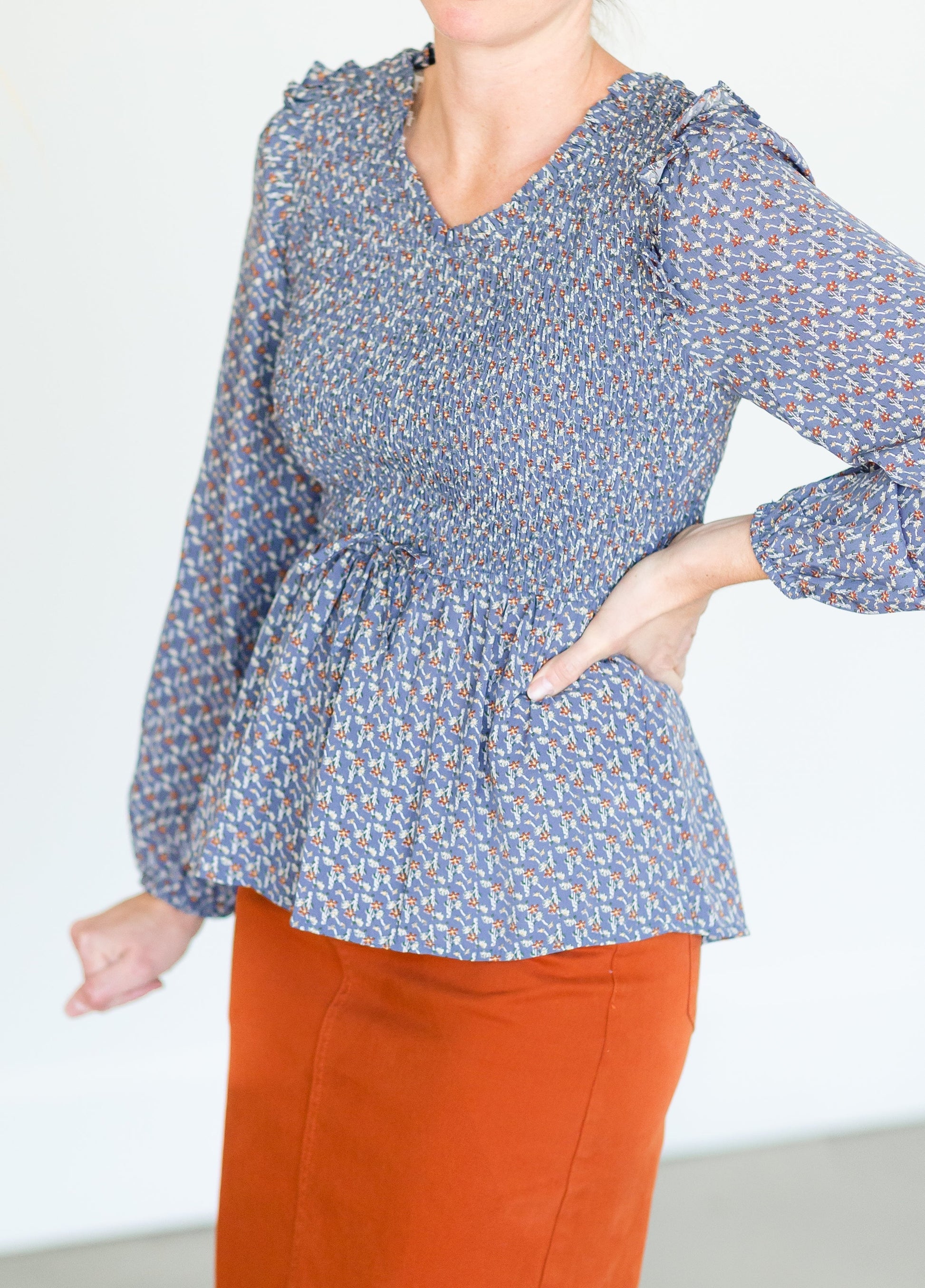 Blue Floral Print Top - FINAL SALE Shirt