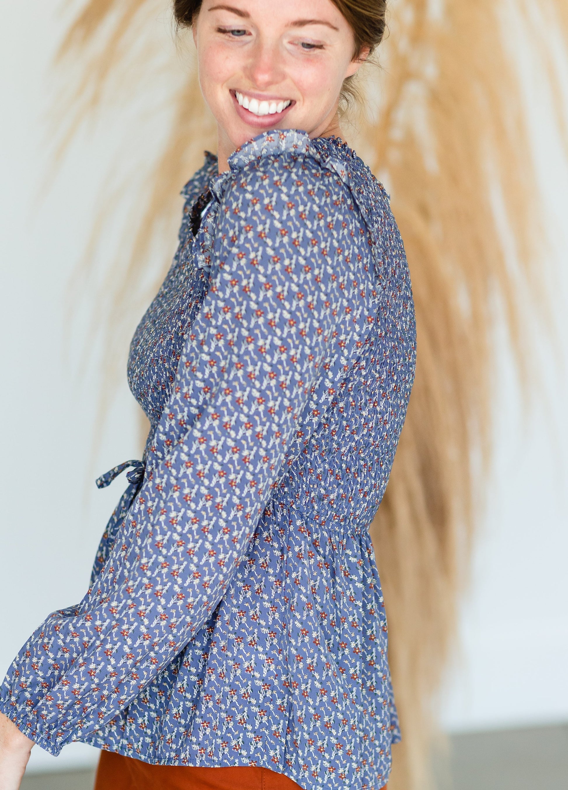 Blue Floral Print Top - FINAL SALE Shirt