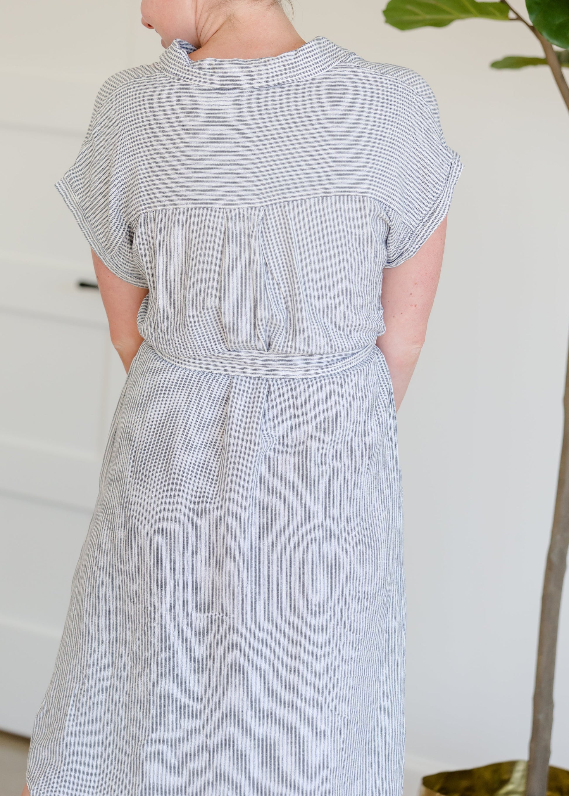 Blue French Stripe Belted Midi Dress - FINAL SALE Dresses