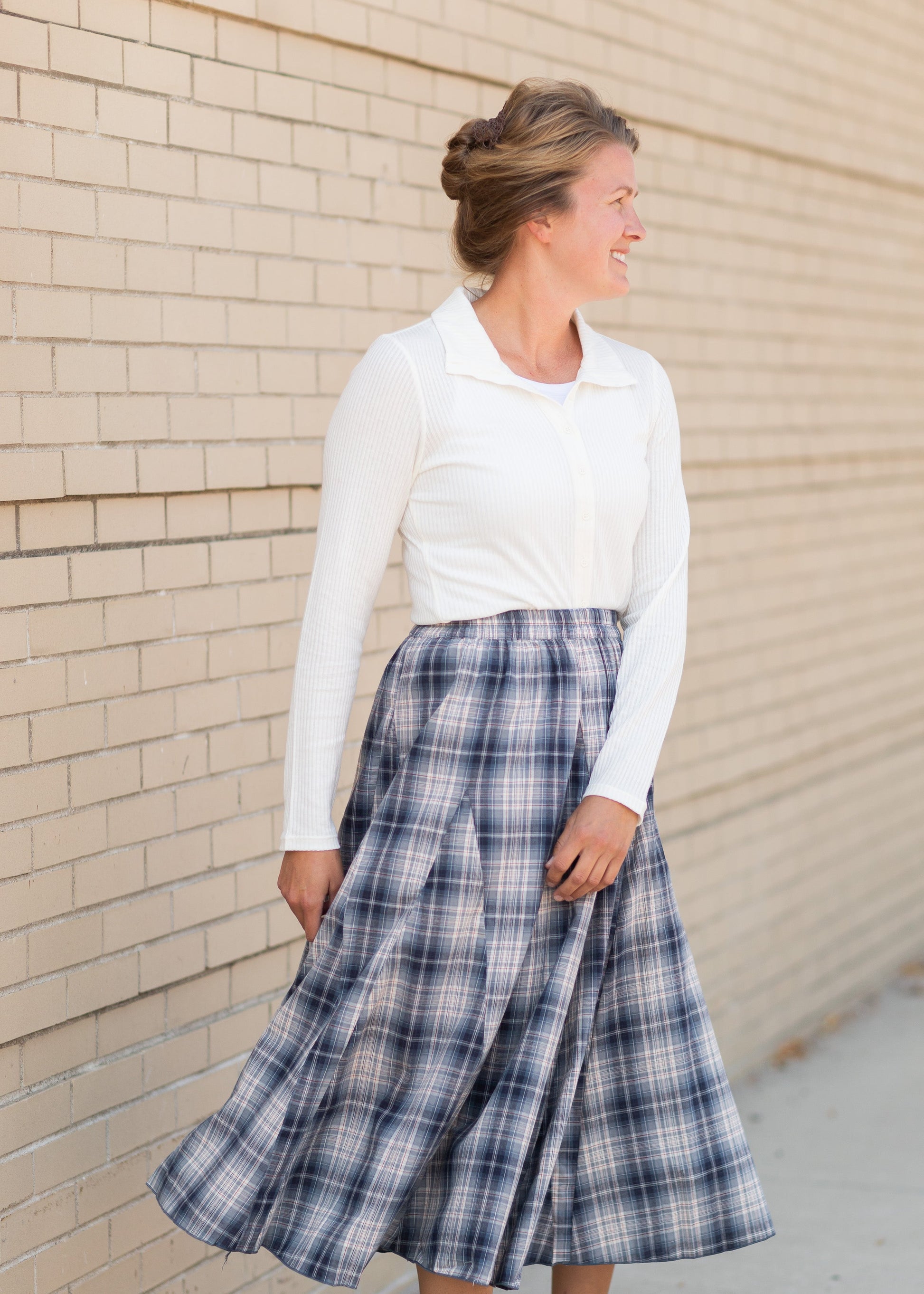 Blue Plaid Midi Skirt Skirts