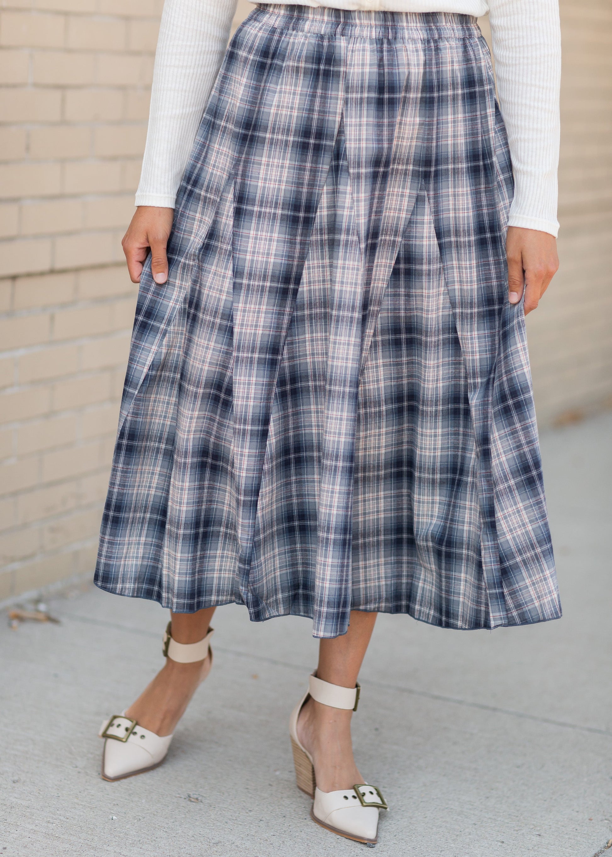Blue Plaid Midi Skirt Skirts