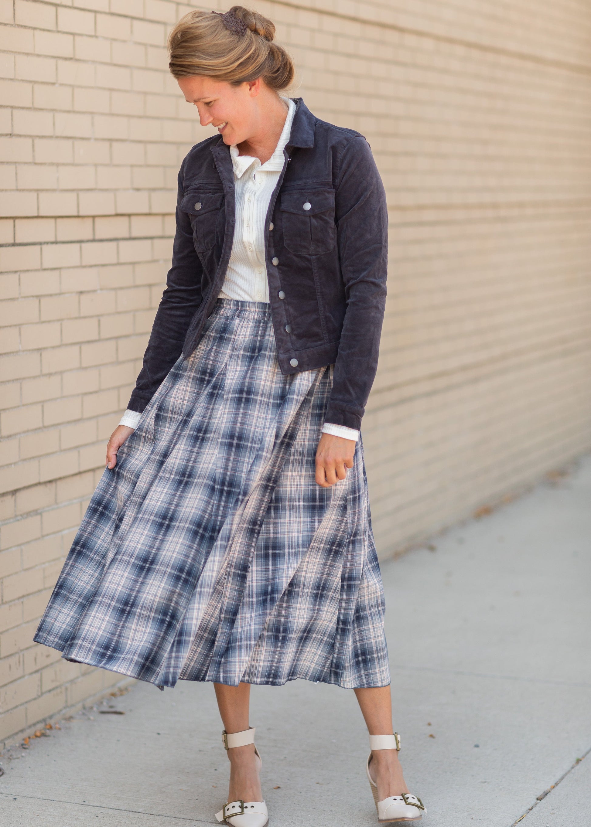 Blue Plaid Midi Skirt Skirts