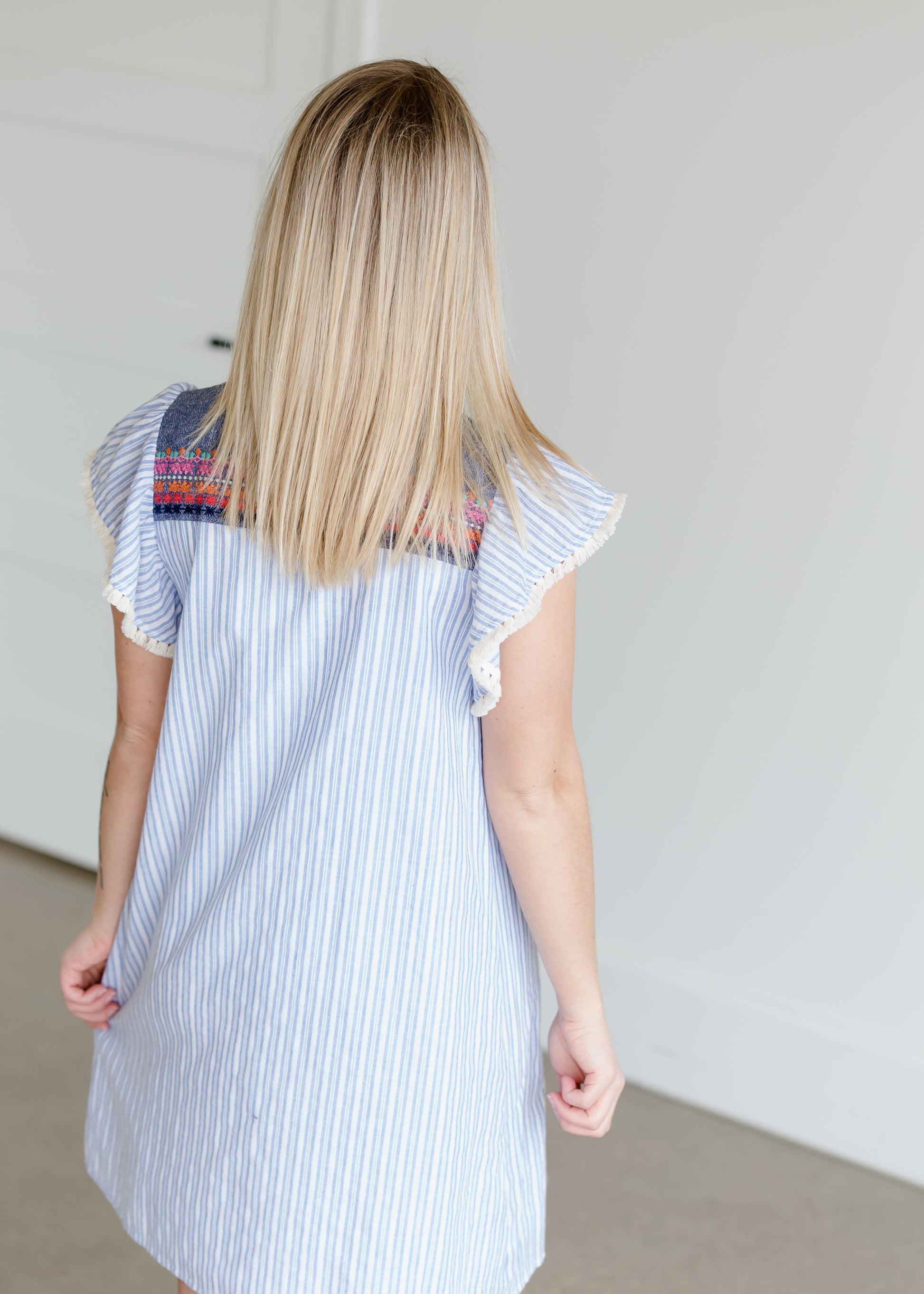 Blue Striped Embroidered Midi Dress - FINAL SALE Dresses