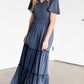 Blue Tiered Cinched Waist Maxi Dress Dresses