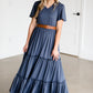 Blue Tiered Cinched Waist Maxi Dress Dresses