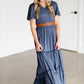 Blue Tiered Cinched Waist Maxi Dress Dresses