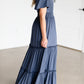 Blue Tiered Cinched Waist Maxi Dress Dresses