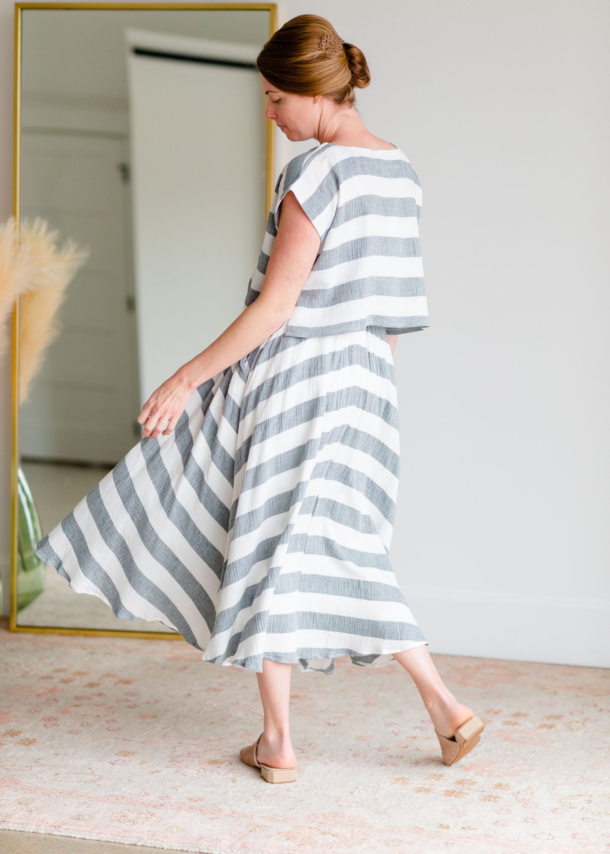 Blue & White Striped Top + Skirt Shirt Grade & Gather