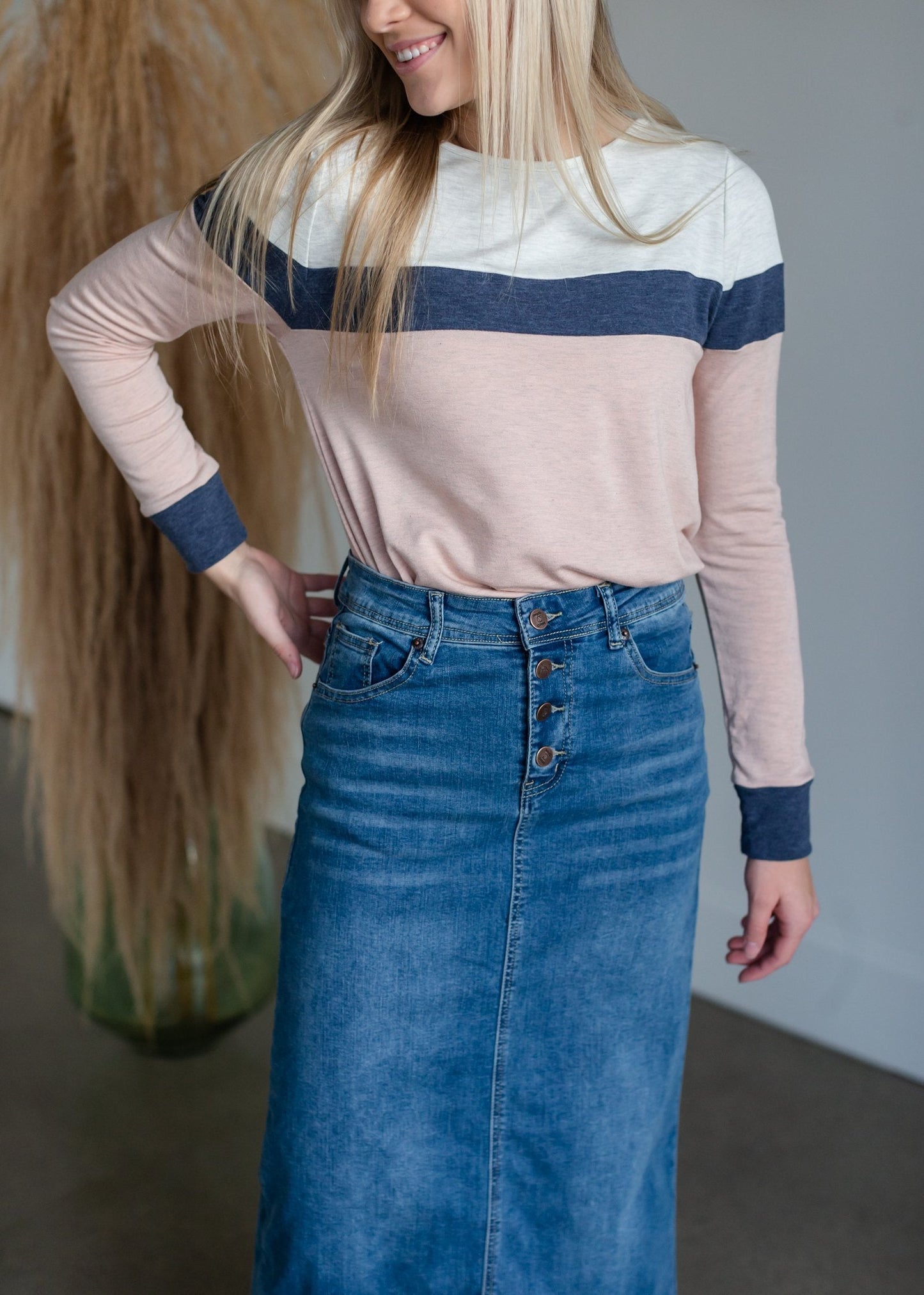 Blush Boatneck Colorblock Top - FINAL SALE Tops Staccato