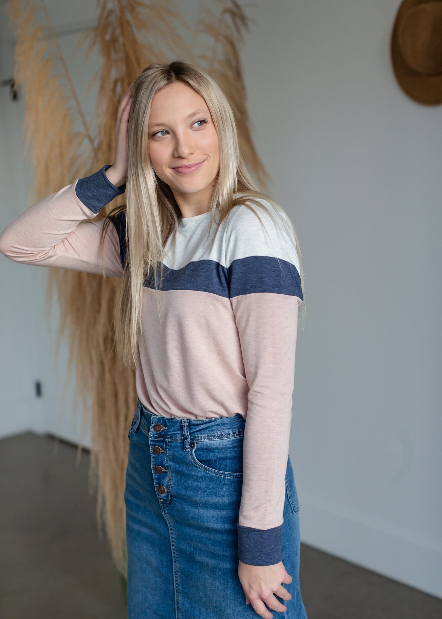 Blush Boatneck Colorblock Top Tops Staccato