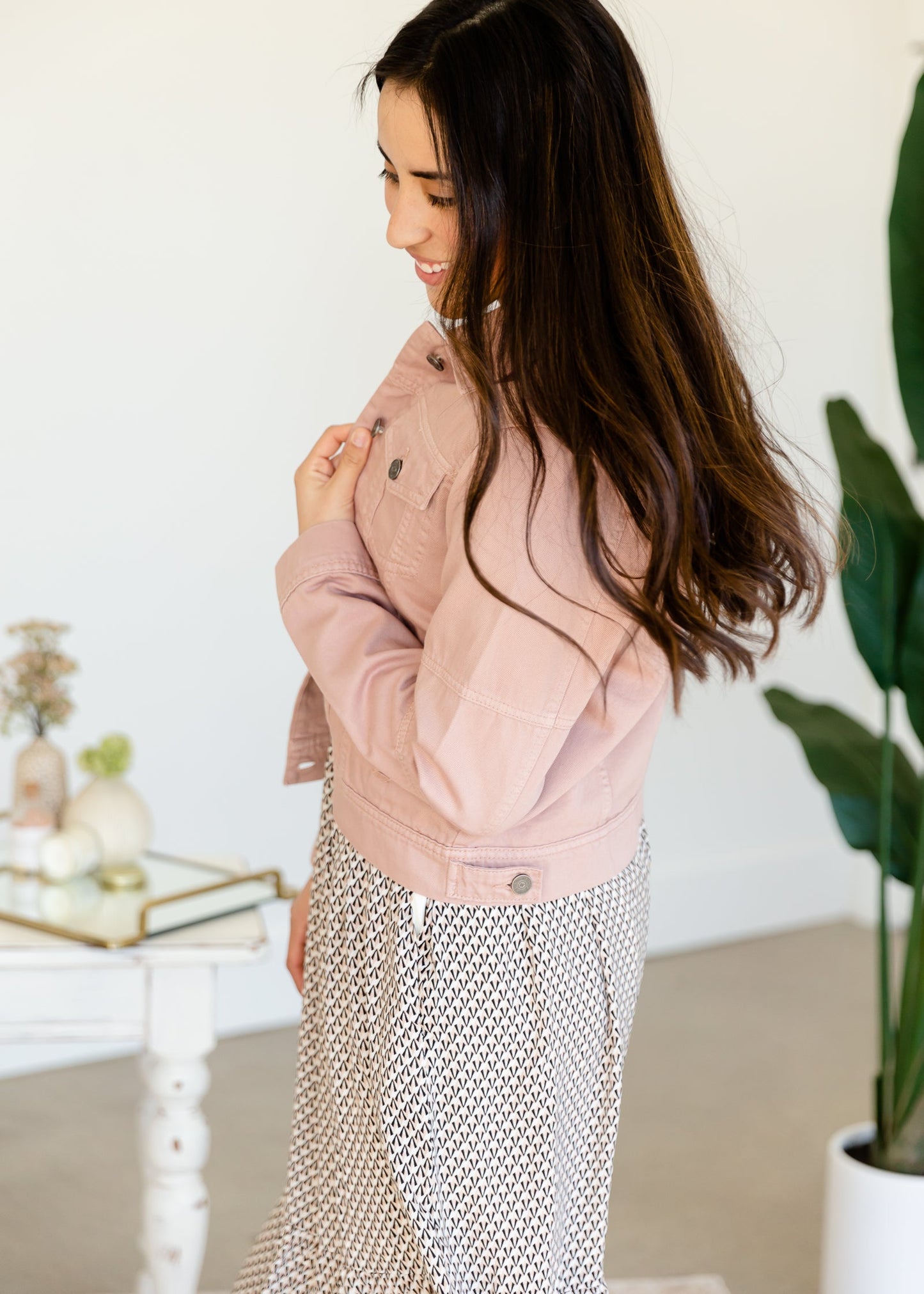Blush Button Up Denim Jacket Tops
