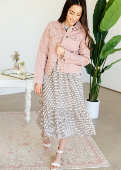 Blush Button Up Denim Jacket Tops