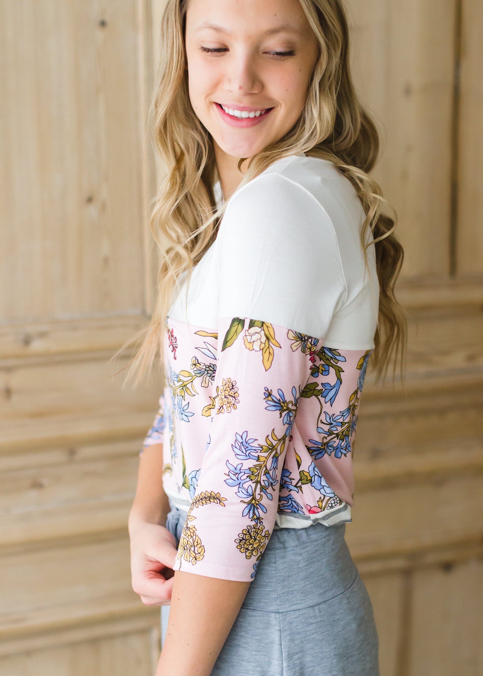 Blush Colorblock Floral Striped Top - FINAL SALE Tops