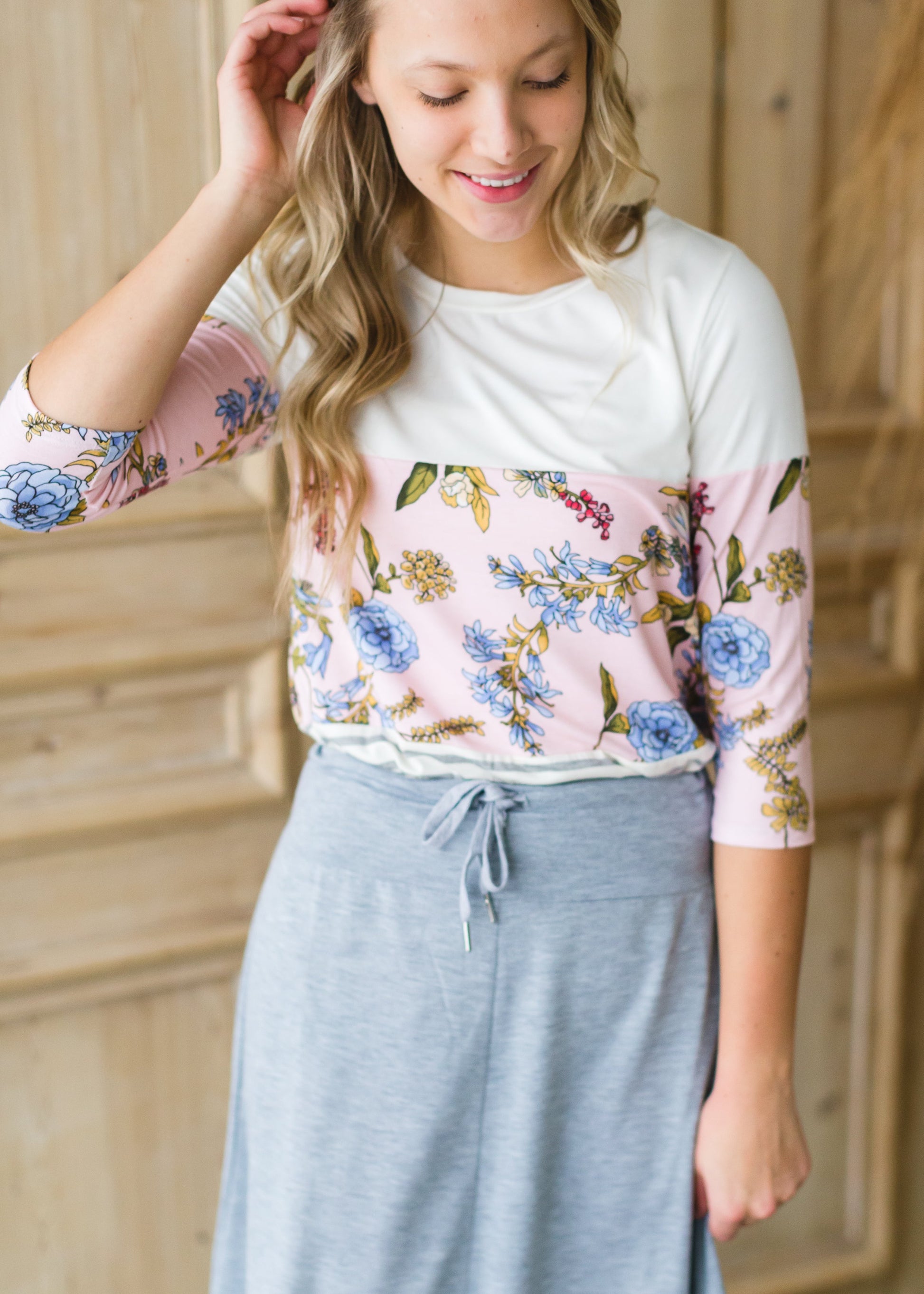 Blush Colorblock Floral Striped Top - FINAL SALE Tops