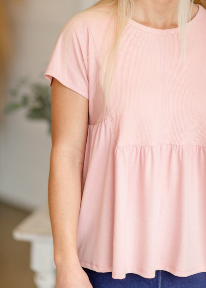 Blush Detailed Waffle Panel Top - FINAL SALE Tops