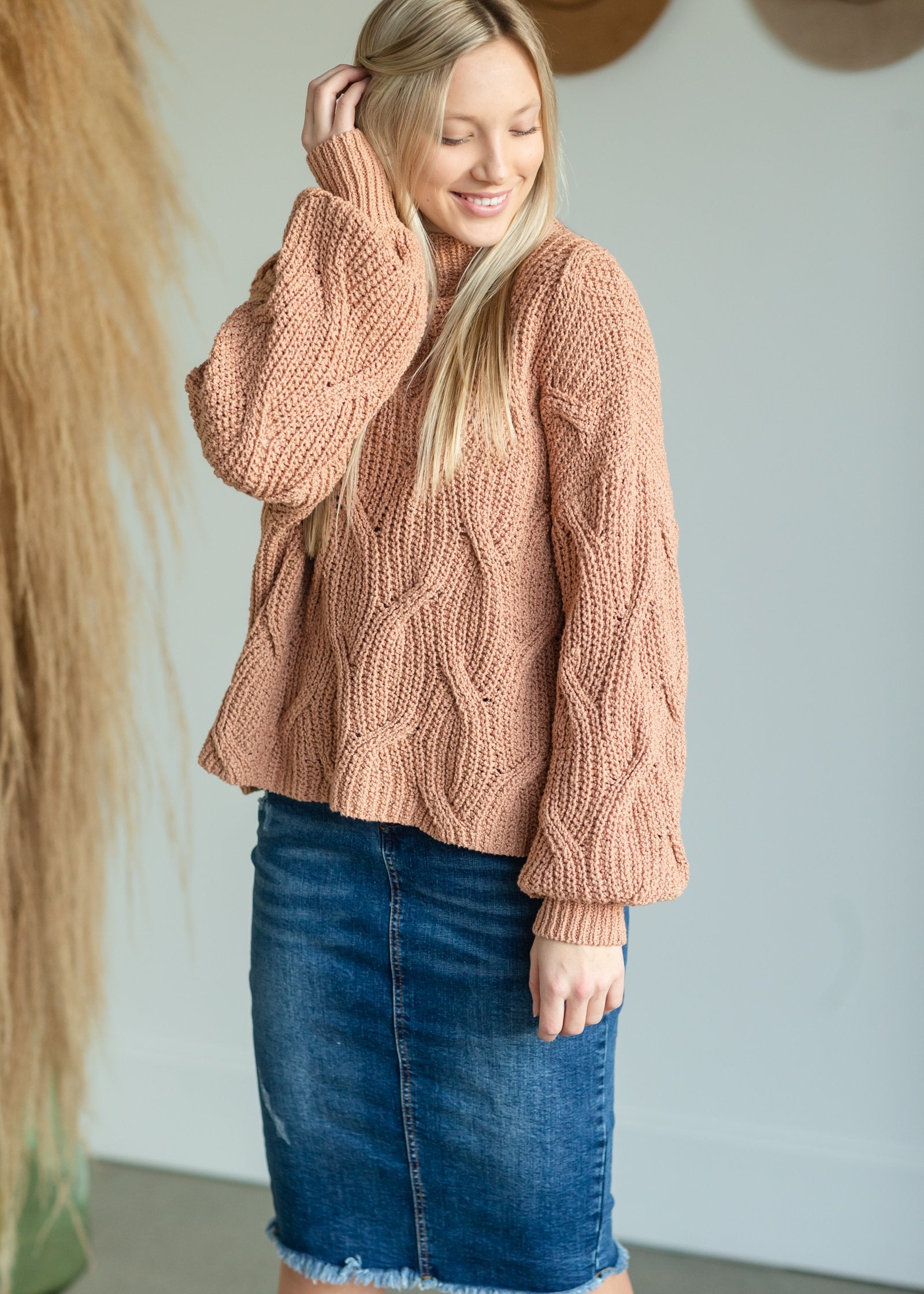 Blush Dolman Sleeve Mock Neck Sweater Tops By Together