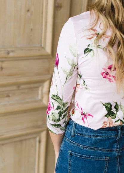 Blush Floral 3/4 Sleeve Top Tops