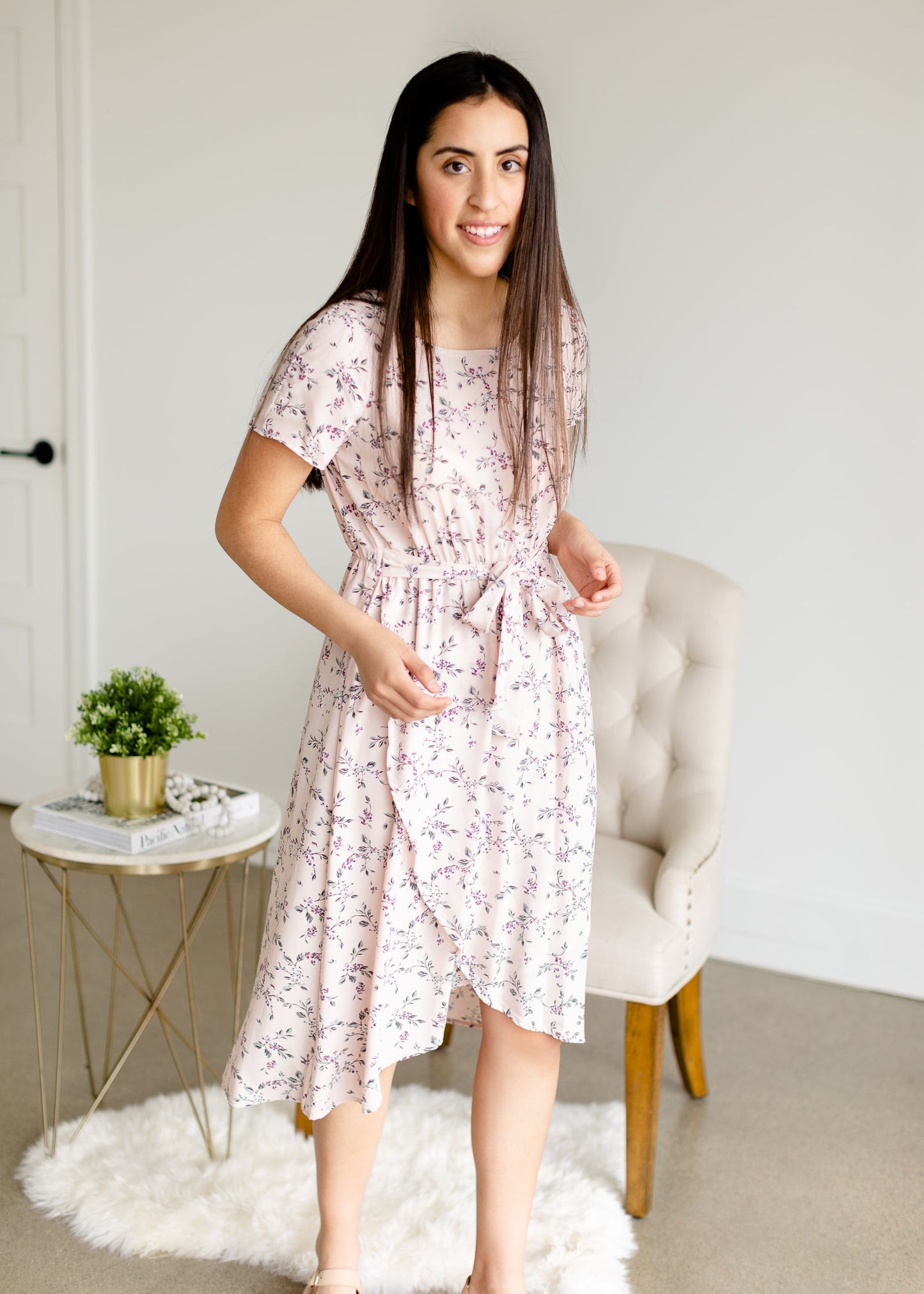 Blush Floral Faux Wrap Midi Dress - FINAL SALE Dresses