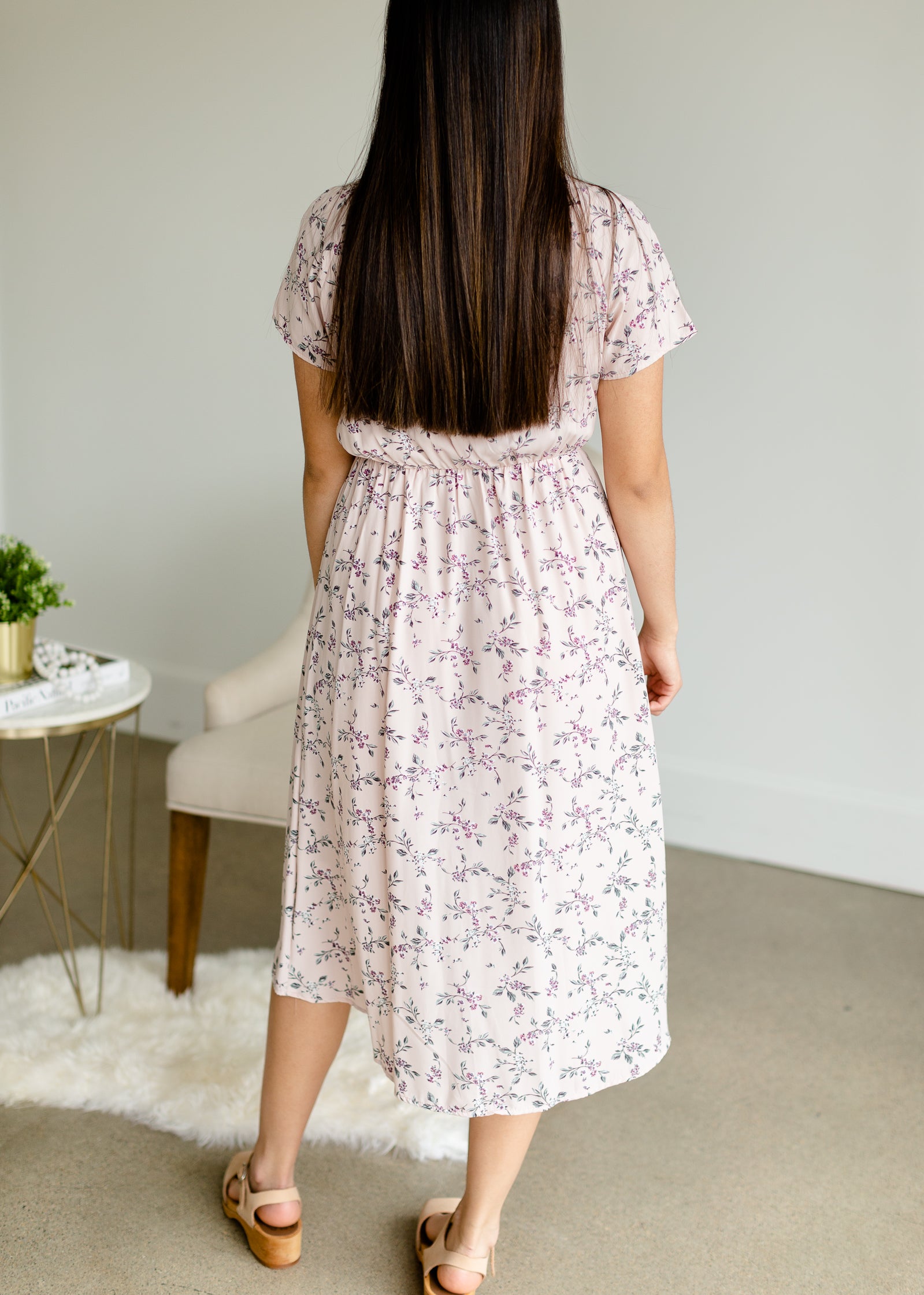 Blush Floral Faux Wrap Midi Dress - FINAL SALE Dresses