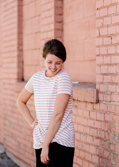 Blush Front Striped Knot Tee - FINAL SALE Tops