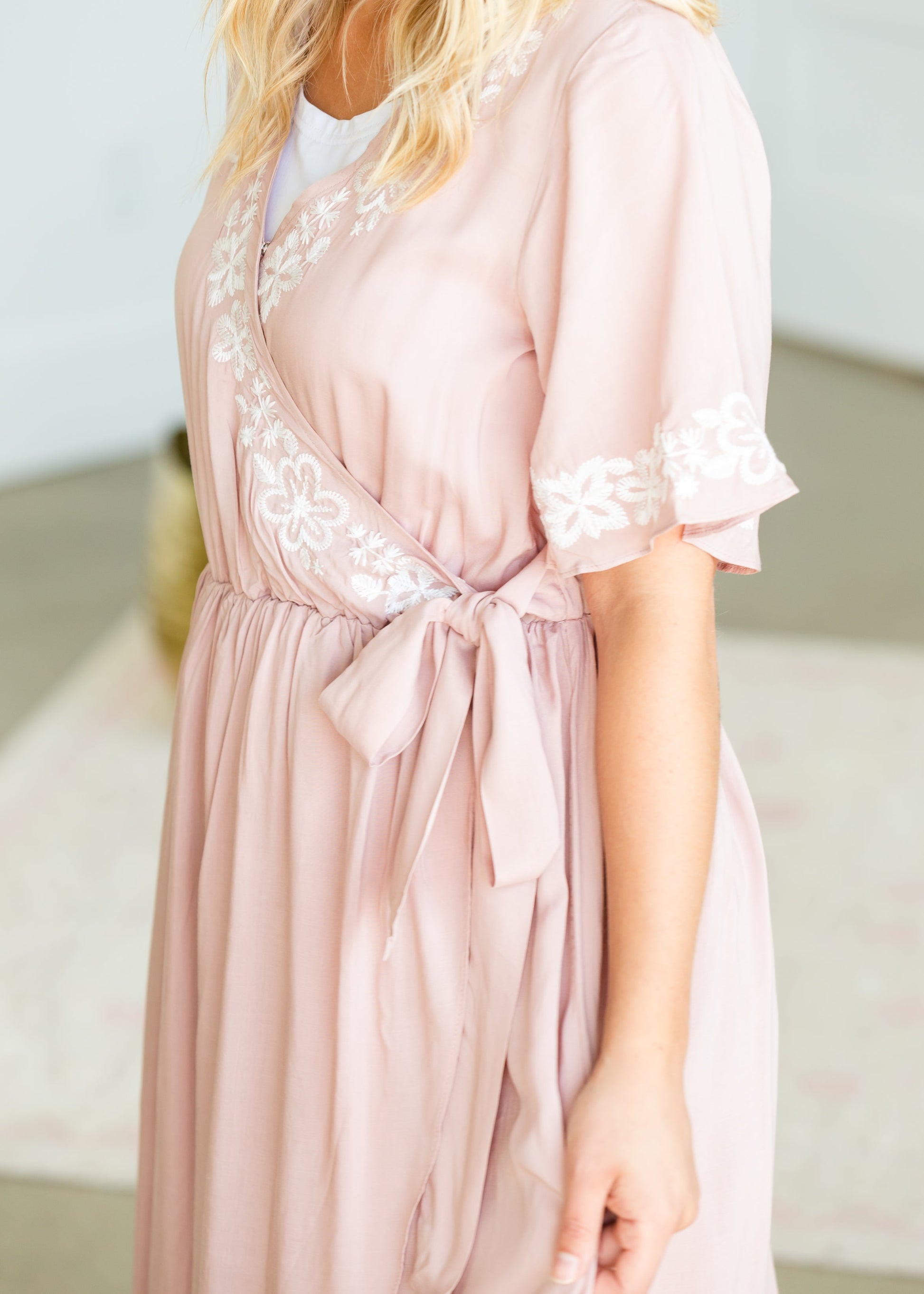 Blush Hi-Lo Embroidered Detail Midi Dress - FINAL SALE Dresses