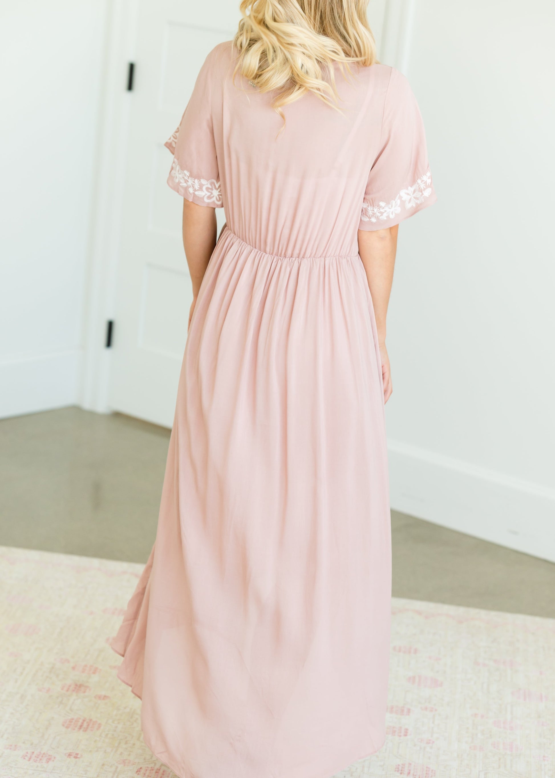 Blush Hi-Lo Embroidered Detail Midi Dress - FINAL SALE Dresses