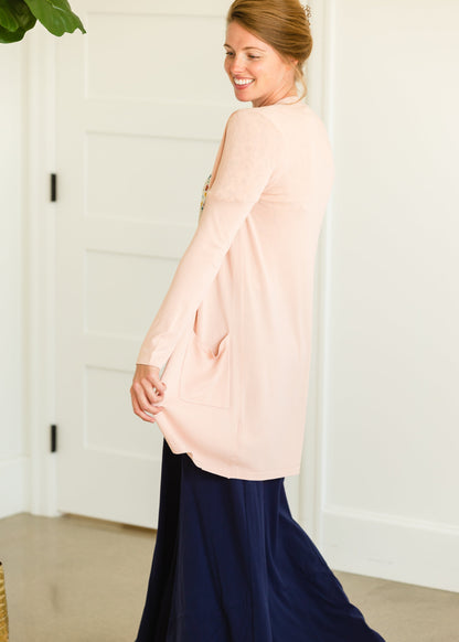 Blush Open Front Long Sleeve Cardigan Layering Essentials
