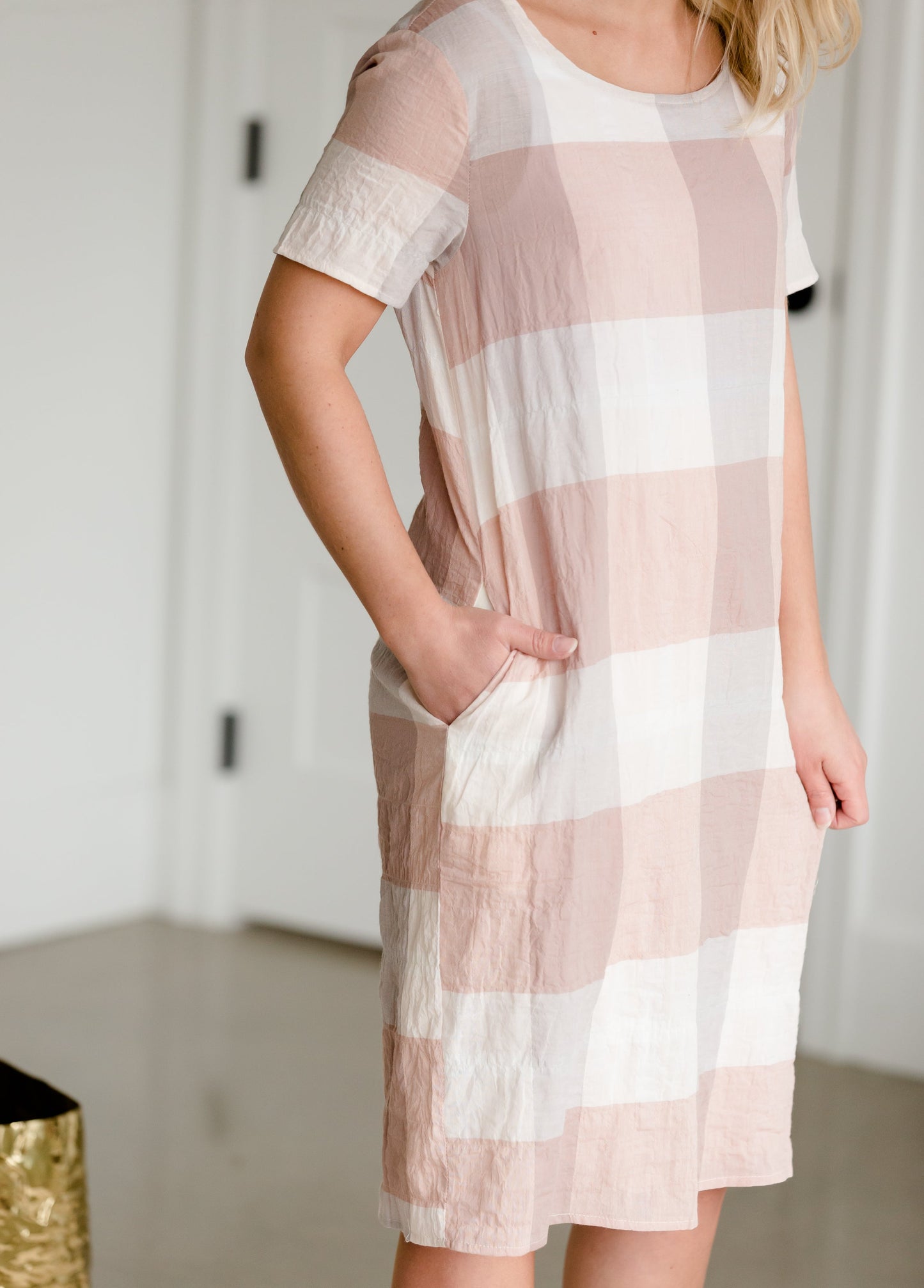 Blush Plaid Shift Midi Dress - FINAL SALE Dresses