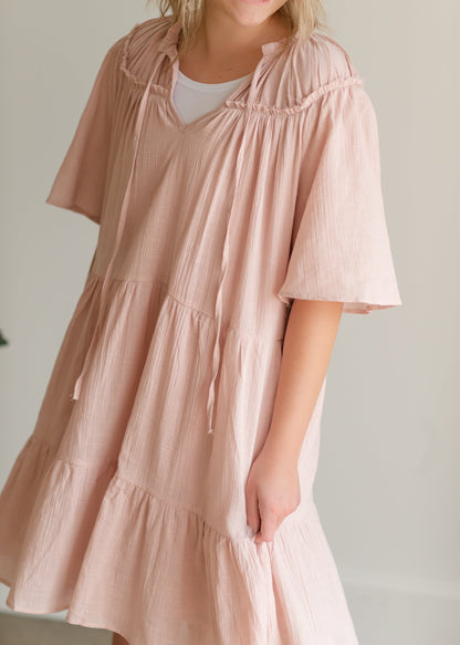 Blush Ruffle Textured Midi Dress - FINAL SALE Dresses