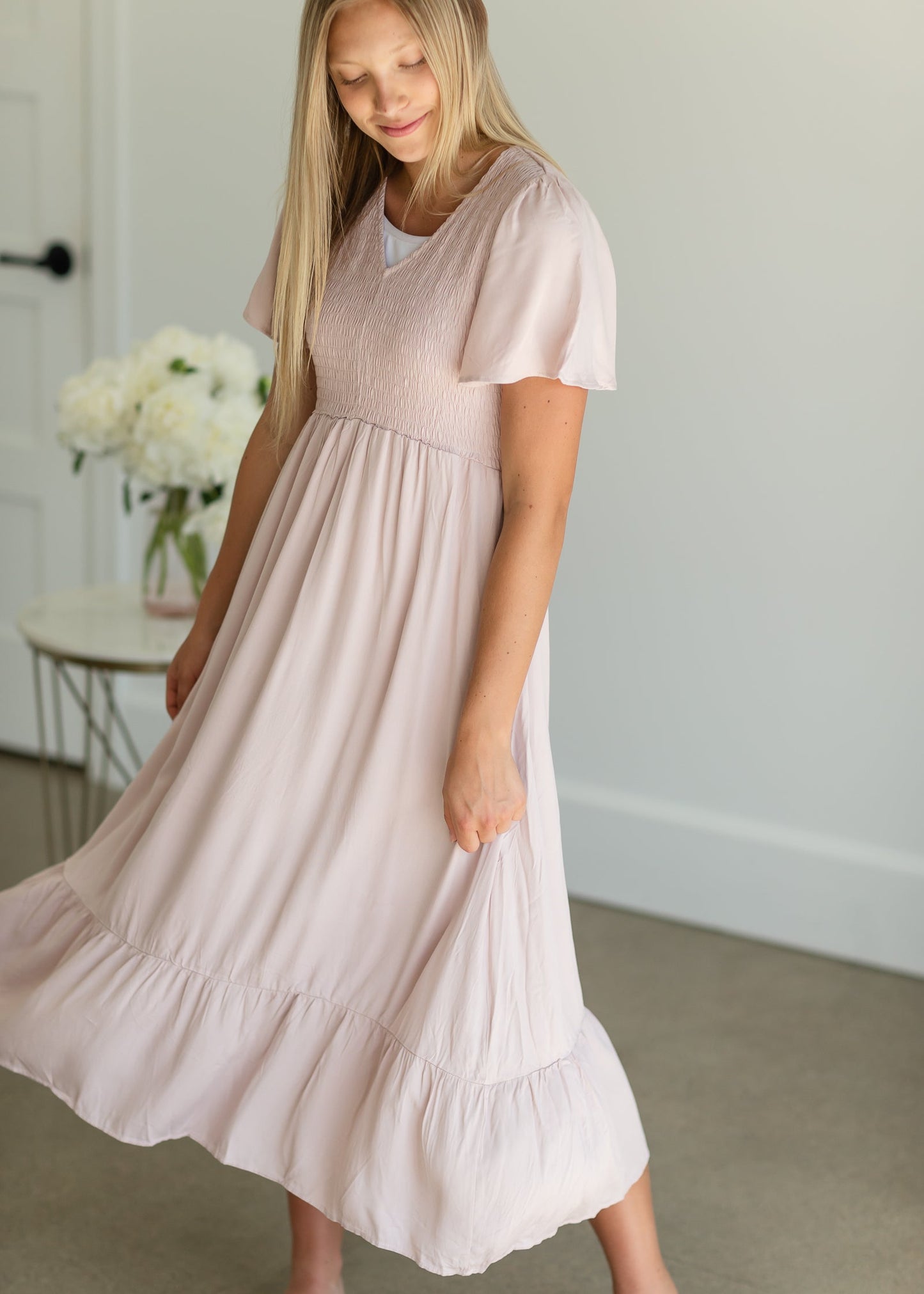 Blush Ruffled Smocked Maxi Dress Dresses