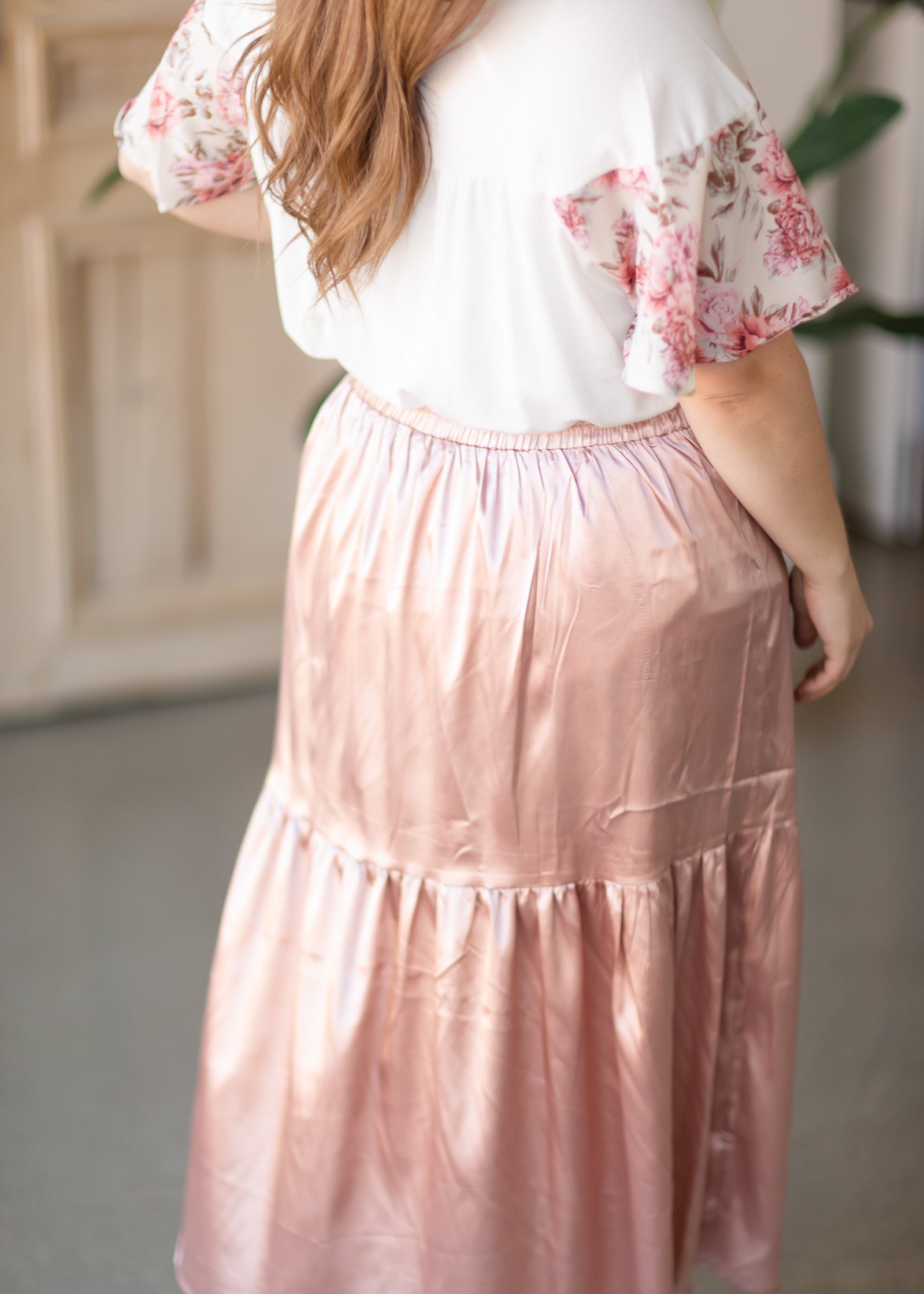 Blush Satin Tiered Midi Skirt - FINAL SALE Skirts