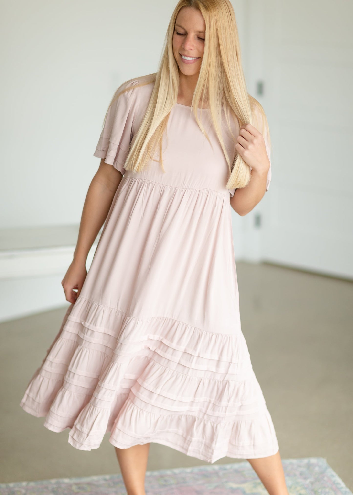 Blush Square Neck Tiered Midi Dress - FINAL SALE Dresses
