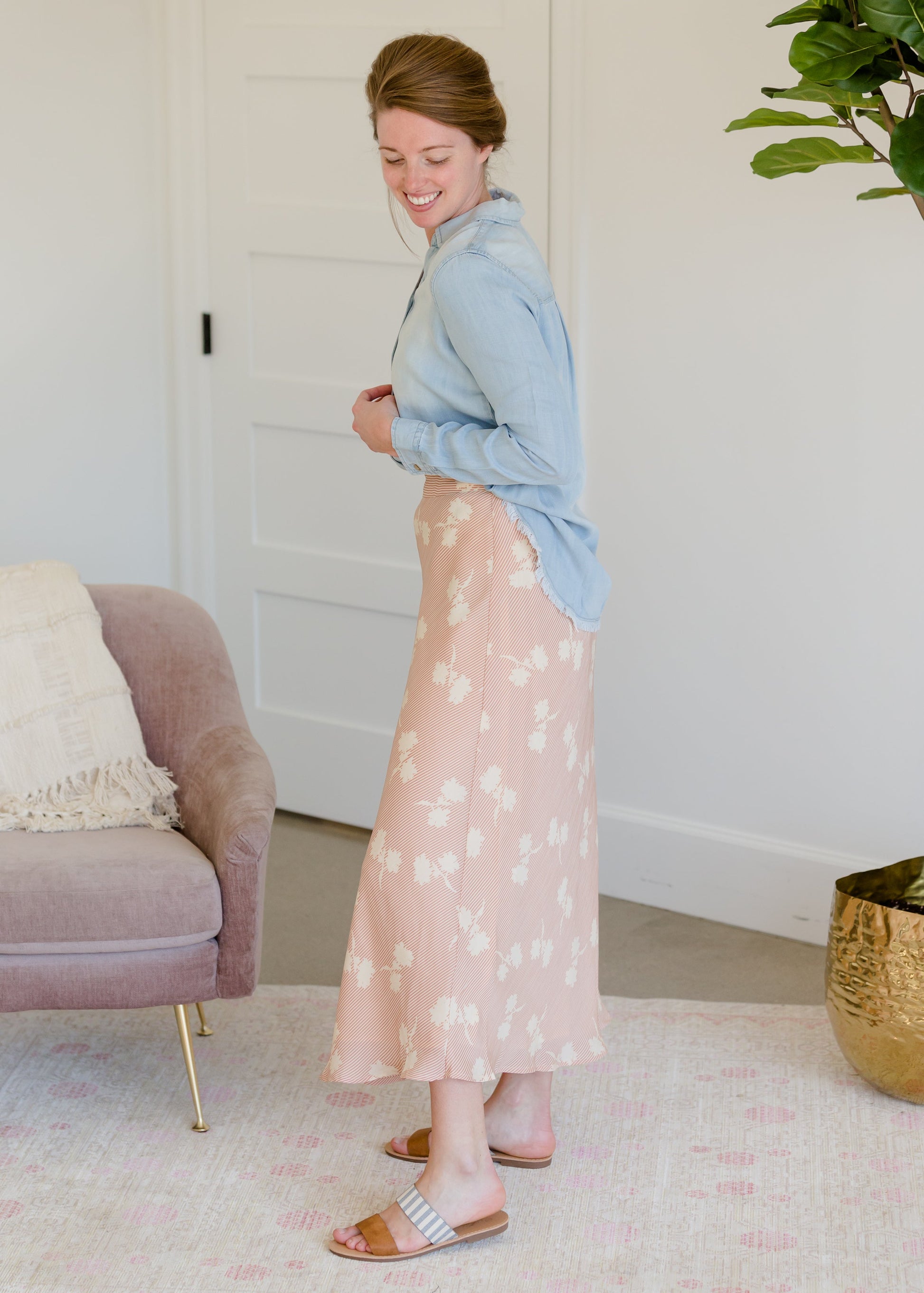 Blush Striped Floral Midi Skirt - FINAL SALE Skirts