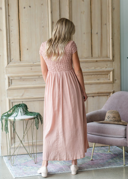 Blush Textured Smocked Baby Doll Maxi Dress - FINAL SALE Dresses