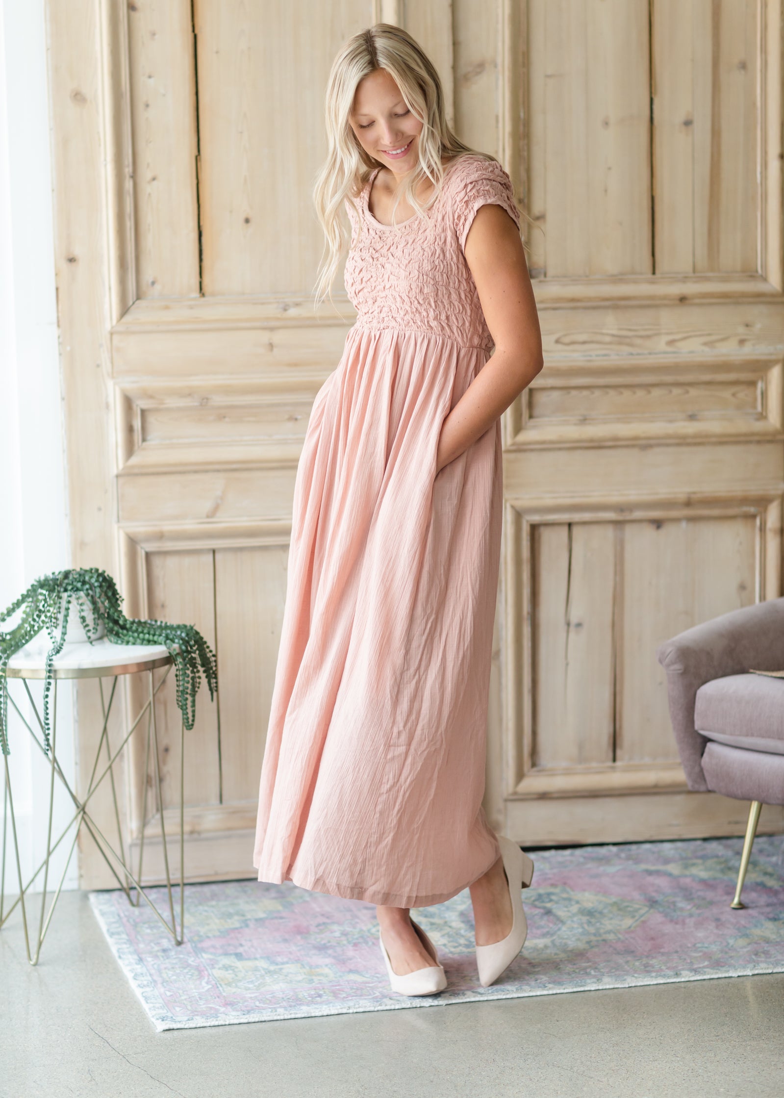 Blush Textured Smocked Baby Doll Maxi Dress - FINAL SALE Dresses