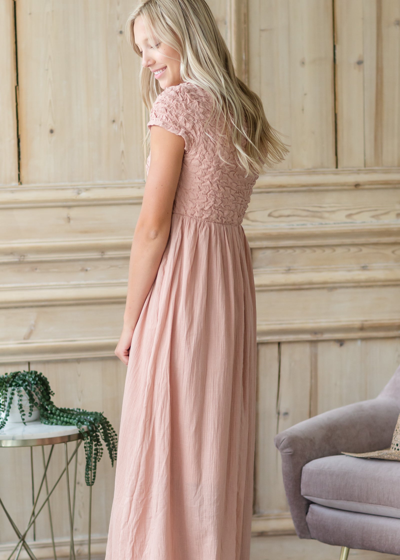 Blush Textured Smocked Baby Doll Maxi Dress - FINAL SALE Dresses