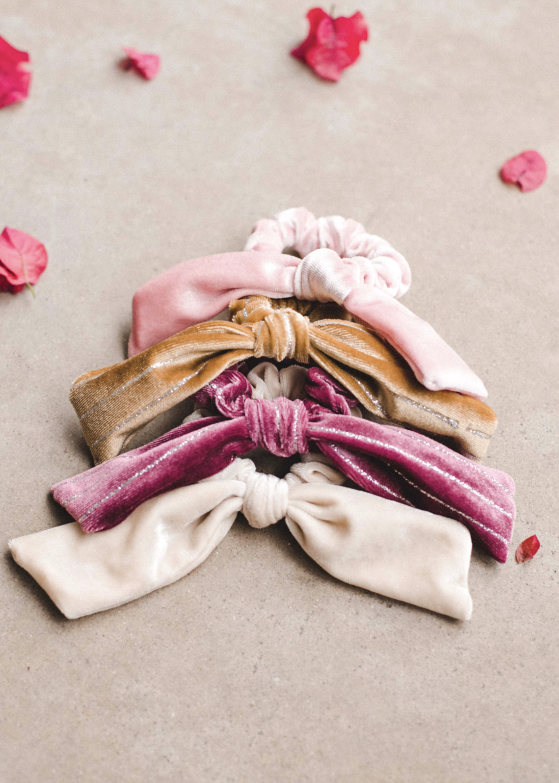 Blush Velvet Bow Scrunchie Accessories
