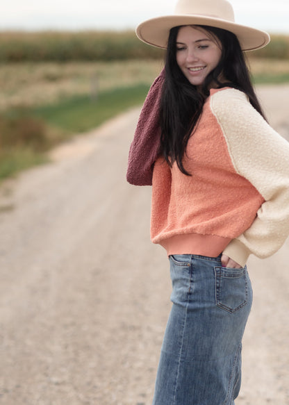 Boatneck Colorblock Textured Sweater Tops Inherit