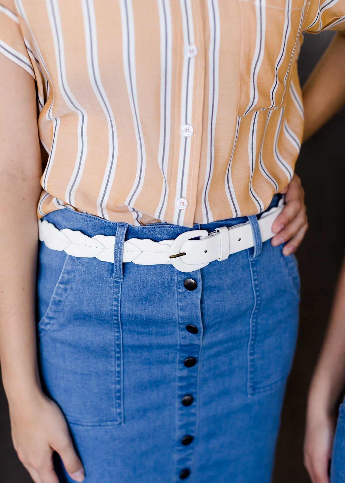 white faux leather belt