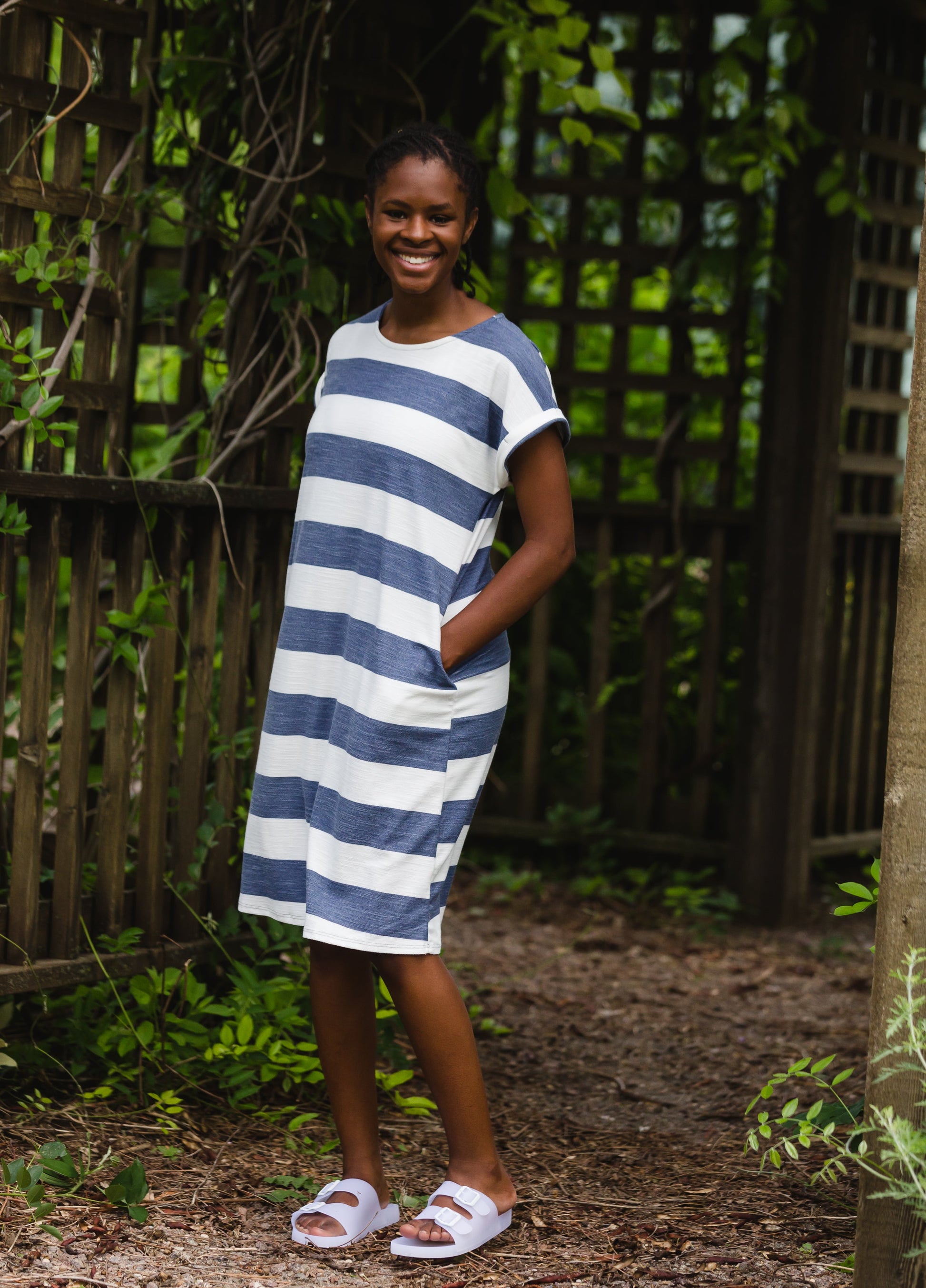 Bold Navy Stripe French Terry Midi Dress - FINAL SALE Dresses